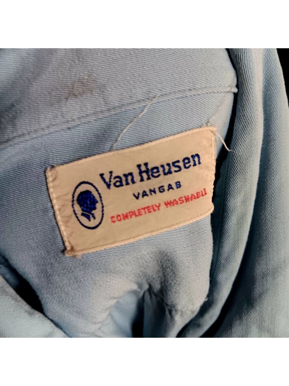 XL Vintage 1950's Van Heusen Shirt Vangab Gabardine Rayon Flap Loop Button USA